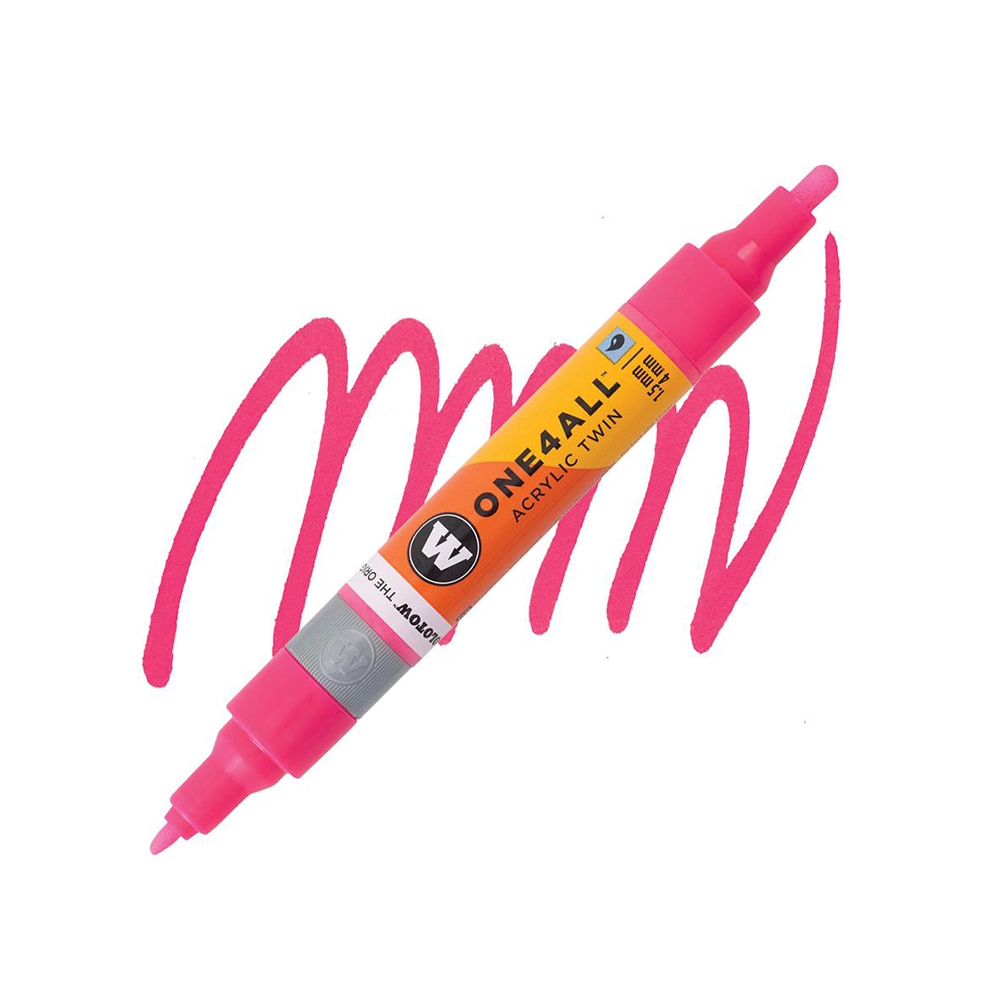 Molotow ONE4ALL Acryl Twin двустранен акрилен маркер, 1,5 + 4 мм, флуоресцентно неоново розов